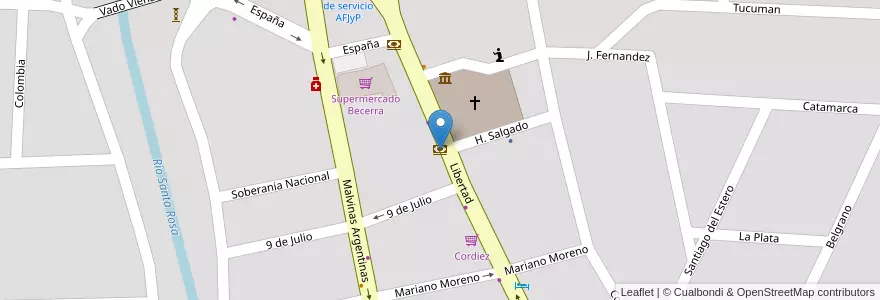 Mapa de ubicacion de Santander Río en Argentina, Córdoba, Departamento Calamuchita, Pedanía Monsalvo, Municipio De Santa Rosa De Calamuchita, Santa Rosa De Calamuchita.