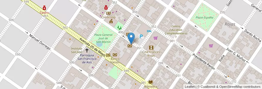 Mapa de ubicacion de Santander Río en アルゼンチン, ブエノスアイレス州, Partido De Rojas, Rojas.