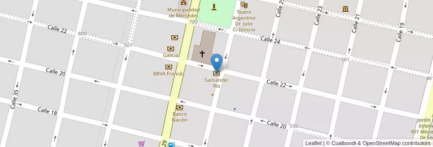 Mapa de ubicacion de Santander Río en Arjantin, Buenos Aires, Partido De Mercedes, Mercedes.