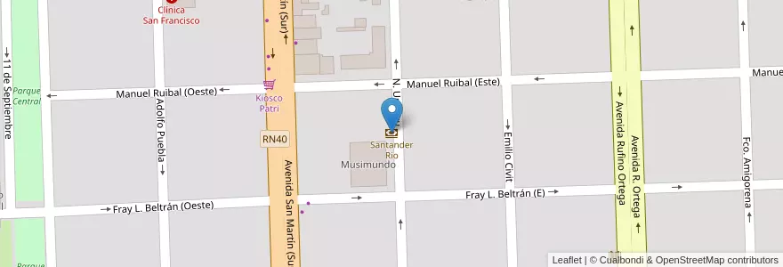 Mapa de ubicacion de Santander Rio en Argentine, Chili, Mendoza, Departamento Malargüe, Distrito Ciudad De Malargüe.