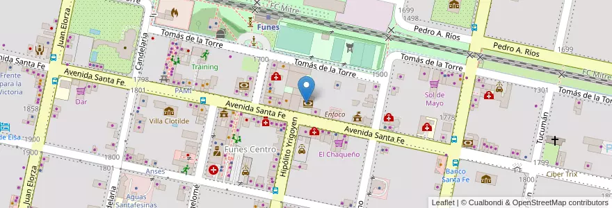 Mapa de ubicacion de Santander Río en الأرجنتين, سانتا في, Departamento Rosario, Municipio De Funes, Funes.