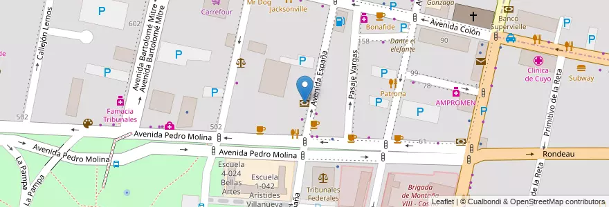 Mapa de ubicacion de Santander Río en Argentine, Chili, Mendoza, Departamento Capital, Sección 2ª Barrio Cívico, Ciudad De Mendoza.