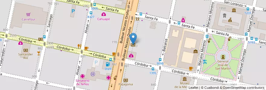 Mapa de ubicacion de Santander Rio en الأرجنتين, سانتا في, Departamento Rosario, Municipio De Rosario, روساريو.