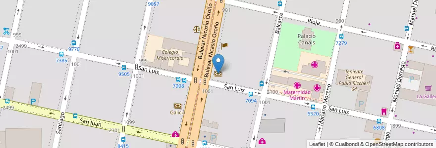 Mapa de ubicacion de Santander Río en الأرجنتين, سانتا في, Departamento Rosario, Municipio De Rosario, روساريو.