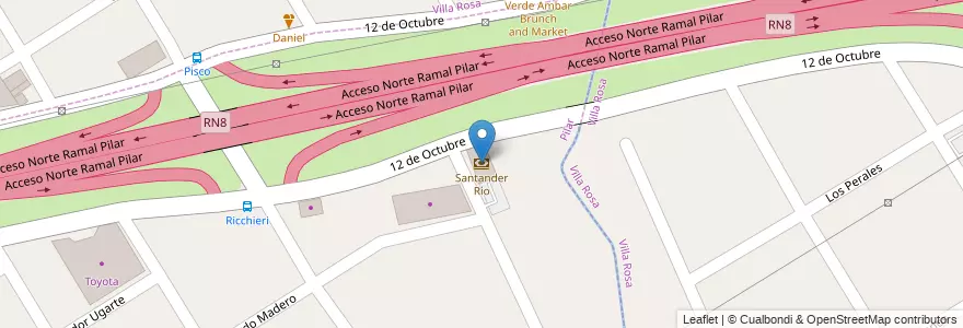 Mapa de ubicacion de Santander Río en Arjantin, Buenos Aires, Partido Del Pilar, Villa Rosa.