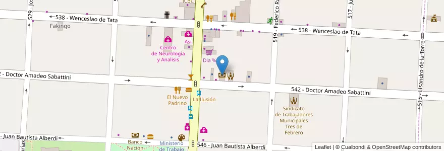 Mapa de ubicacion de Santander Río en Argentina, Buenos Aires, Partido De Tres De Febrero, Caseros.