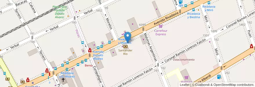 Mapa de ubicacion de Santander Río, Caballito en Arjantin, Ciudad Autónoma De Buenos Aires, Comuna 7, Buenos Aires, Comuna 6.