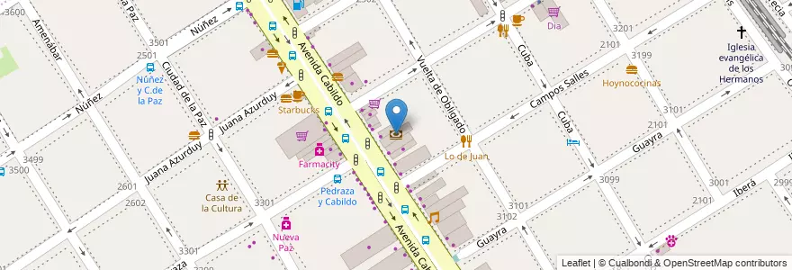 Mapa de ubicacion de Santander Río, Nuñez en 아르헨티나, Ciudad Autónoma De Buenos Aires, 부에노스아이레스, Comuna 13.