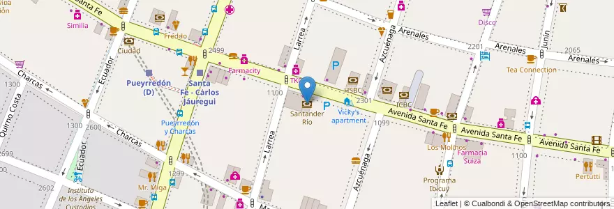 Mapa de ubicacion de Santander Río, Recoleta en 아르헨티나, Ciudad Autónoma De Buenos Aires, Comuna 2, 부에노스아이레스.