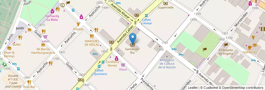 Mapa de ubicacion de Santander Río, Recoleta en الأرجنتين, Ciudad Autónoma De Buenos Aires, Comuna 1, Buenos Aires.