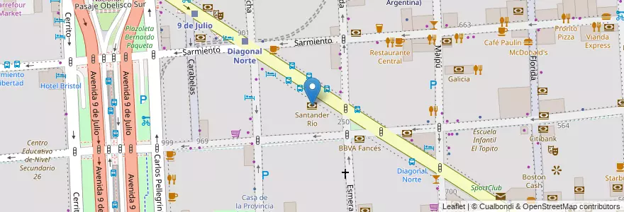 Mapa de ubicacion de Santander Río, San Nicolas en 아르헨티나, Ciudad Autónoma De Buenos Aires, Comuna 1, 부에노스아이레스.