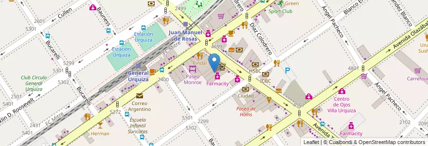 Mapa de ubicacion de Santander Río, Villa Urquiza en Argentinien, Ciudad Autónoma De Buenos Aires, Comuna 12, Buenos Aires.