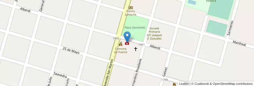 Mapa de ubicacion de Santatorio Franck en 아르헨티나, Santa Fe, Departamento Las Colonias, Municipio De Franck, Franck.