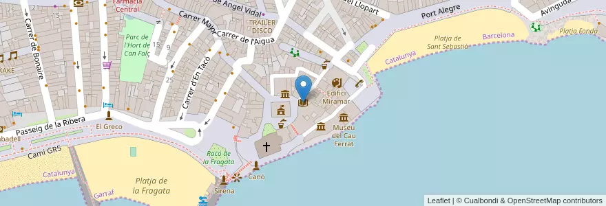 Mapa de ubicacion de Santiago Rusiñol en İspanya, Catalunya, Barcelona, Garraf, Sitges.