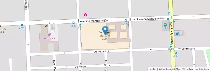 Mapa de ubicacion de Santísimo Rosario 4005 en Аргентина, Санта-Фе, Departamento Rosario, Municipio De Rosario, Росарио.