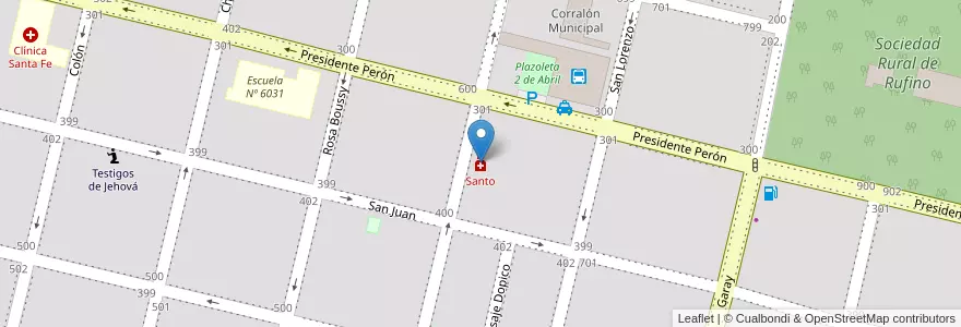 Mapa de ubicacion de Santo en アルゼンチン, サンタフェ州, Departamento General López, Municipio De Rufino.