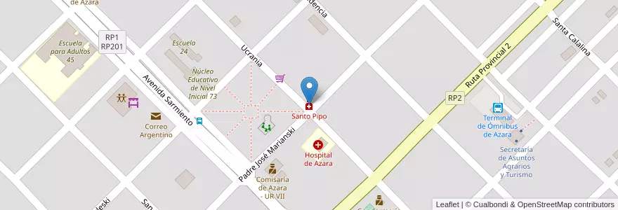 Mapa de ubicacion de Santo Pipo en Argentina, Misiones, Departamento Apóstoles, Municipio De Azara, Azara.