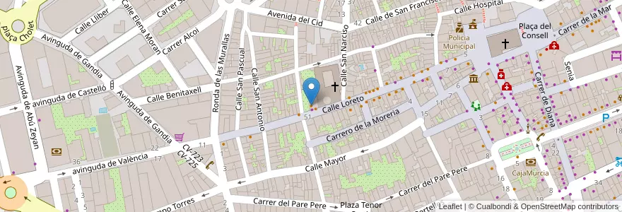 Mapa de ubicacion de Santoni en Espagne, Communauté Valencienne, Alicante, La Marina Alta, Dénia.