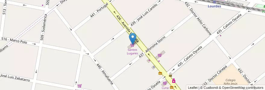 Mapa de ubicacion de Santos Lugares en アルゼンチン, ブエノスアイレス州, Partido De Tres De Febrero, Santos Lugares.