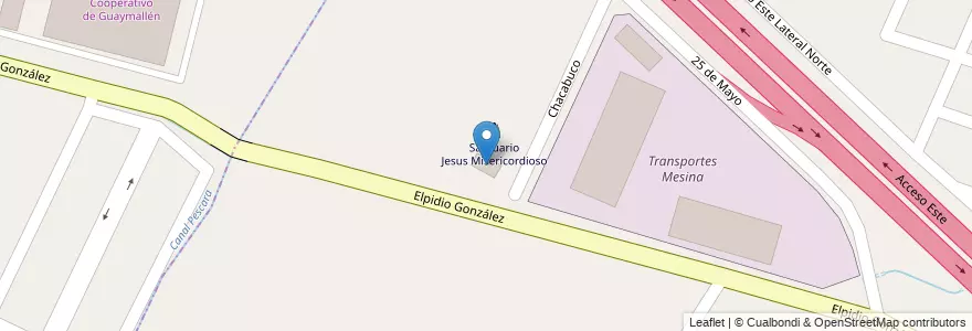 Mapa de ubicacion de Santuario de Jesus Misericordioso en Argentina, Chile, Mendoza, Departamento Guaymallén.