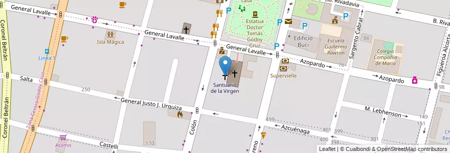Mapa de ubicacion de Santuario de la Virgen en Argentinien, Chile, Mendoza, Godoy Cruz, Departamento Godoy Cruz, Distrito Ciudad De Godoy Cruz.