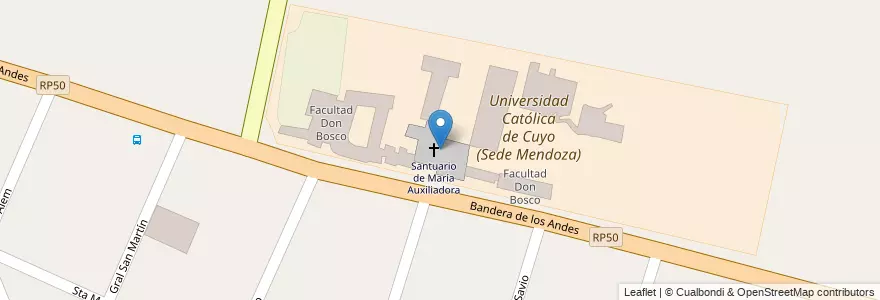 Mapa de ubicacion de Santuario de María Auxiliadora en Arjantin, Şili, Mendoza, Departamento Maipú, Distrito Rodeo Del Medio, Rodeo Del Medio.