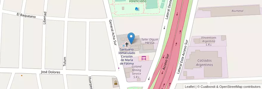 Mapa de ubicacion de Santuario Inmaculado Corazón de María de Fátima en Arjantin, San Juan, Şili, Rawson.