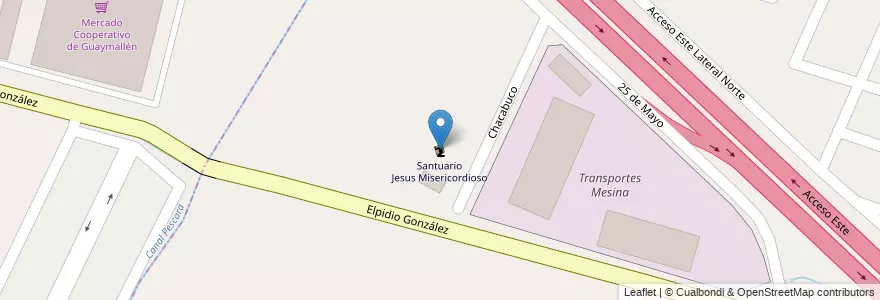 Mapa de ubicacion de Santuario Jesus Misericordioso en Arjantin, Şili, Mendoza, Departamento Guaymallén.