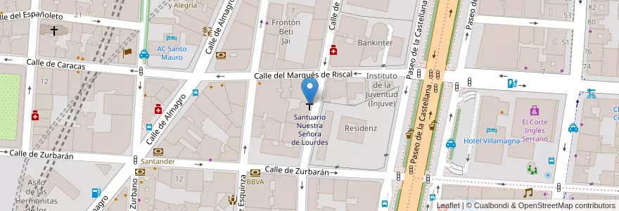 Mapa de ubicacion de Santuario Nuestra Señora de Lourdes en Spagna, Comunidad De Madrid, Comunidad De Madrid, Área Metropolitana De Madrid Y Corredor Del Henares, Madrid.