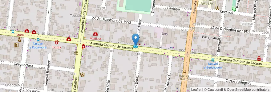 Mapa de ubicacion de Sargento Britez y Tambor de Tacuarí en Argentinië, Misiones, Departamento Capital, Municipio De Posadas, Posadas.