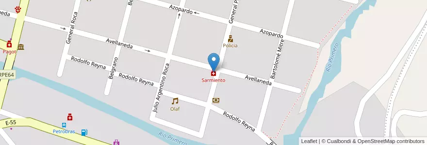 Mapa de ubicacion de Sarmiento en Argentina, Córdoba, Departamento Colón, Pedanía Calera Norte, La Calera.