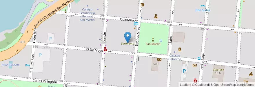 Mapa de ubicacion de Sarmiento en アルゼンチン, コリエンテス州, Departamento Capital, Corrientes.