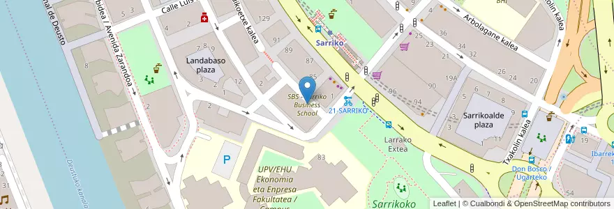 Mapa de ubicacion de SBS - Sarriko Business School en İspanya, Bask Bölgesi, Bizkaia, Bilboaldea, Bilbao.