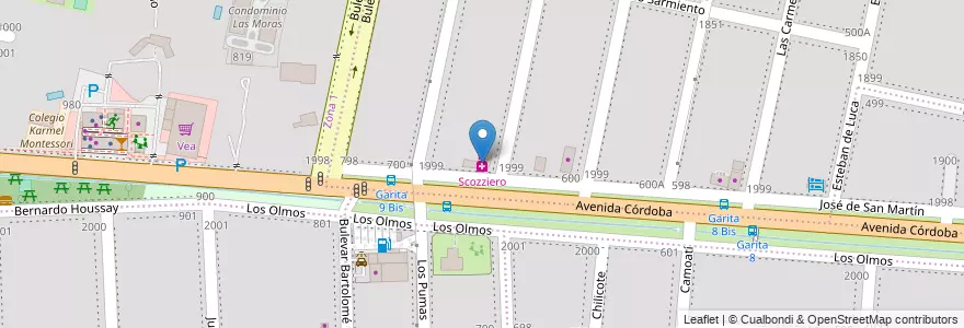 Mapa de ubicacion de Scozziero en آرژانتین, سانتافه, Departamento Rosario, Municipio De Funes, Funes.