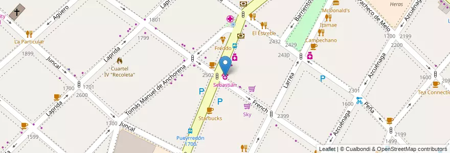 Mapa de ubicacion de Sebastián, Recoleta en アルゼンチン, Ciudad Autónoma De Buenos Aires, Comuna 2, ブエノスアイレス.