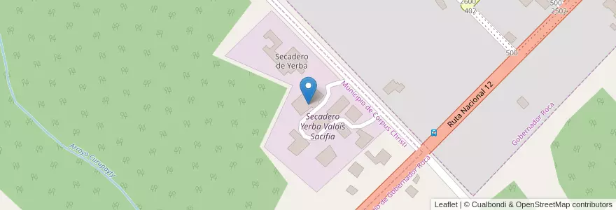 Mapa de ubicacion de Secadero Yerba Valois Sacifia en アルゼンチン, ミシオネス州, Departamento San Ignacio, Municipio De Gobernador Roca.