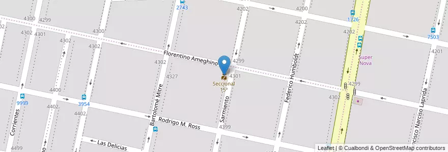 Mapa de ubicacion de Seccional 15ª en アルゼンチン, サンタフェ州, Departamento Rosario, Municipio De Rosario, ロサリオ.