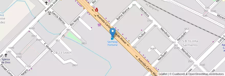 Mapa de ubicacion de Secheep Fontana en 阿根廷, Chaco, Departamento San Fernando, Municipio De Fontana, Fontana.