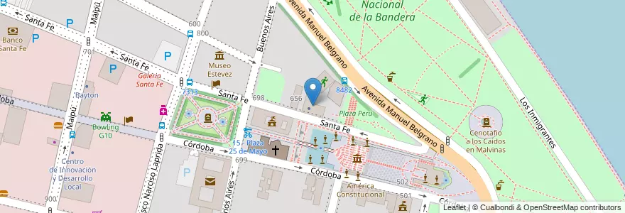 Mapa de ubicacion de Secretaria de Desarrollo Social de Rosario en 阿根廷, Santa Fe, Departamento Rosario, Municipio De Rosario, 罗萨里奥.