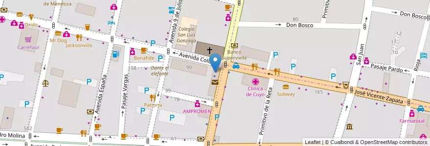 Mapa de ubicacion de Secretaria Electoral Mendoza en Argentine, Chili, Mendoza, Departamento Capital, Sección 2ª Barrio Cívico, Ciudad De Mendoza.
