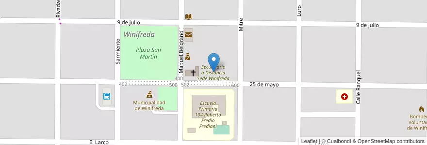 Mapa de ubicacion de Secundario a Distancia Sede Winifreda en Argentinië, La Pampa, Departamento Conhelo, Municipio De Winifreda.