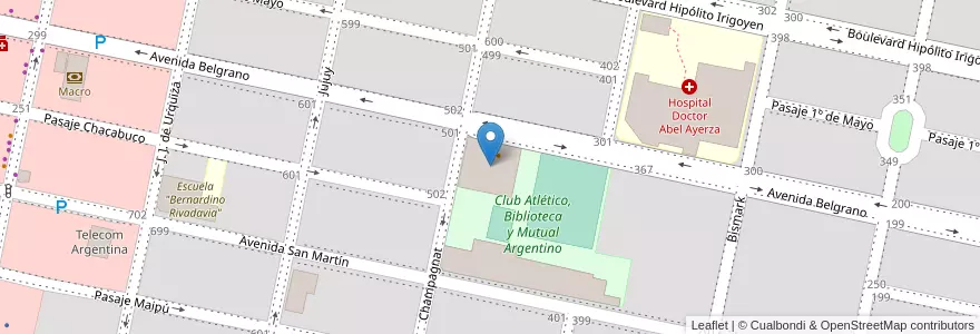 Mapa de ubicacion de Sede Social Club Atlético, Biblioteca y Mutual Argentino en Argentina, Córdoba, Departamento Marcos Juárez, Pedanía Espinillos, Municipio De Marcos Juárez.