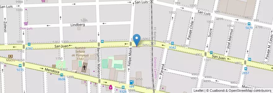 Mapa de ubicacion de Segundo Motos Respuestos en アルゼンチン, サンタフェ州, Departamento Rosario, Municipio De Rosario, ロサリオ.
