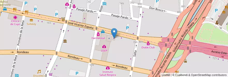 Mapa de ubicacion de Seguros Rivadavia en Arjantin, Şili, Mendoza, Departamento Capital, Sección 2ª Barrio Cívico, Ciudad De Mendoza.
