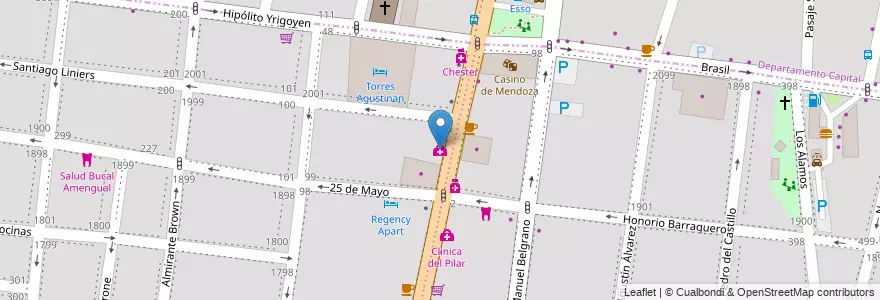Mapa de ubicacion de SEMA Consultorios Medicos y Rehabilitación en アルゼンチン, チリ, メンドーサ州, Godoy Cruz, Departamento Godoy Cruz, Distrito Ciudad De Godoy Cruz.