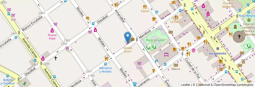Mapa de ubicacion de Sendai Sushi, Belgrano en アルゼンチン, Ciudad Autónoma De Buenos Aires, ブエノスアイレス, Comuna 13.