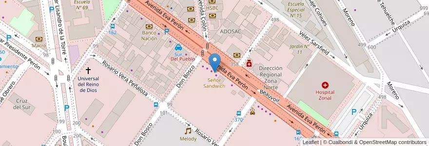 Mapa de ubicacion de Señor Sandwich en Argentinië, Santa Cruz, Chili, Mercado De La Ciudad, Deseado, Caleta Olivia.