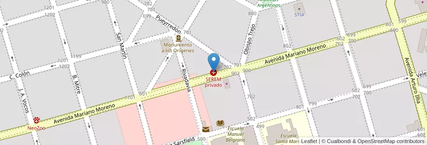 Mapa de ubicacion de SEREM privado en アルゼンチン, コルドバ州, Departamento San Justo, Municipio Arroyito, Pedanía Arroyito, Arroyito.