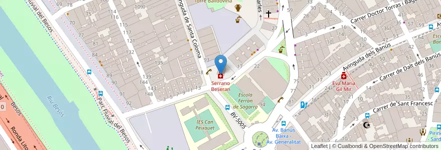 Mapa de ubicacion de Serrano Beseran en Espagne, Catalogne, Barcelone, Barcelonais, Santa Coloma De Gramenet.