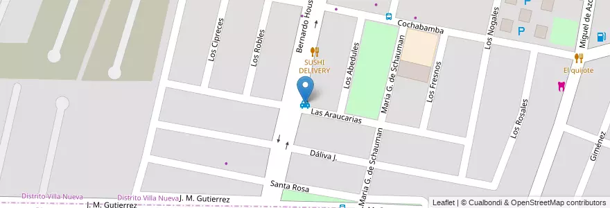 Mapa de ubicacion de SERVI TAXI en 아르헨티나, 칠레, Mendoza, Departamento Guaymallén, Distrito Villa Nueva.